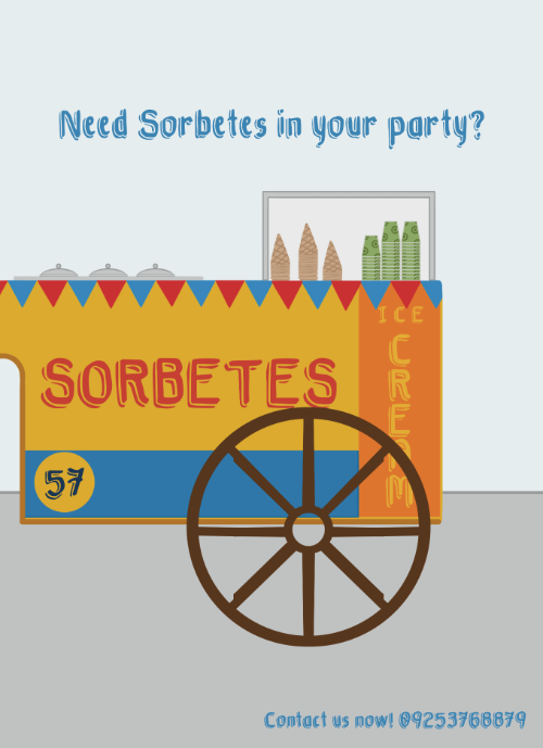 an illustration of a mock ad for a sorbetes cart